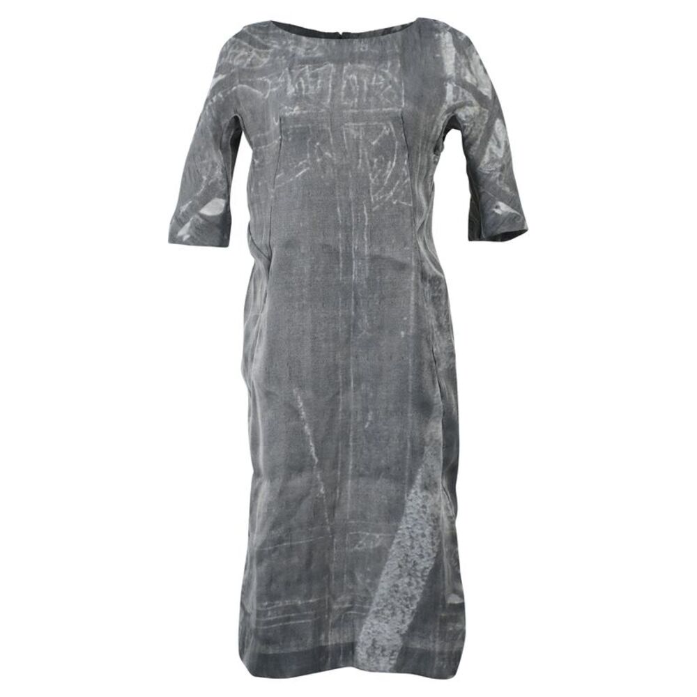 Marni Bleach Effect Midi Short Sleeve Dress in Grey Polyester